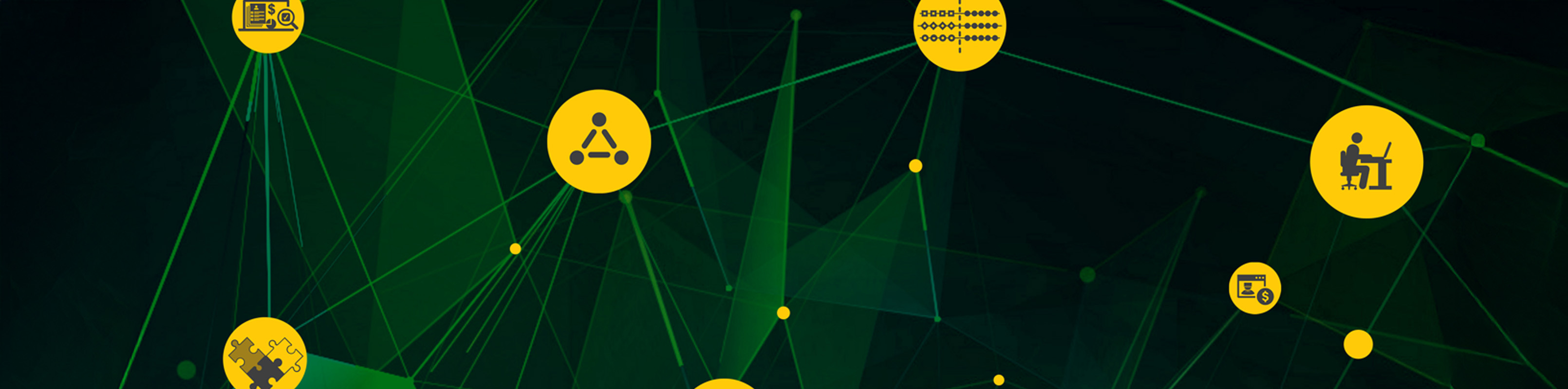 Green background featuring various yellow icons scattered across the surface.