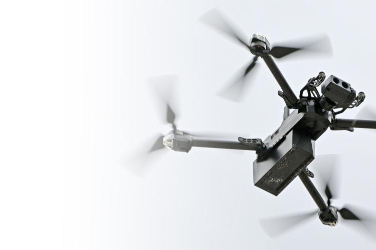 A drone navigating the open sky.