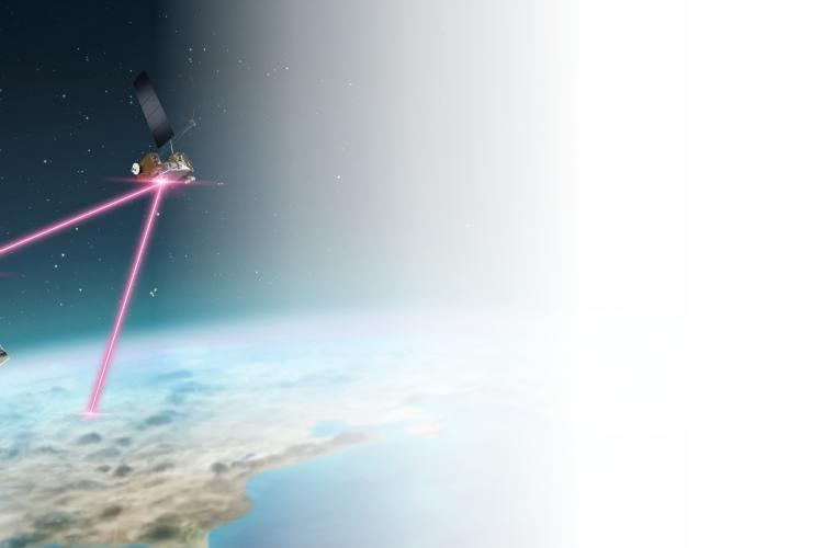 A satellite equipped with a laser, positioned in the vastness of space, showcasing advanced technology in orbit.