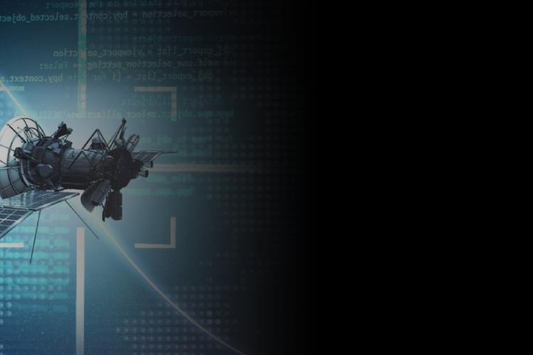 A satellite orbits in space against a vibrant blue background, showcasing its intricate design and technology.