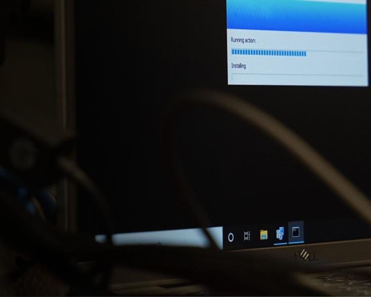 A sleek laptop positioned on a desk, highlighting a modern and professional work environment.