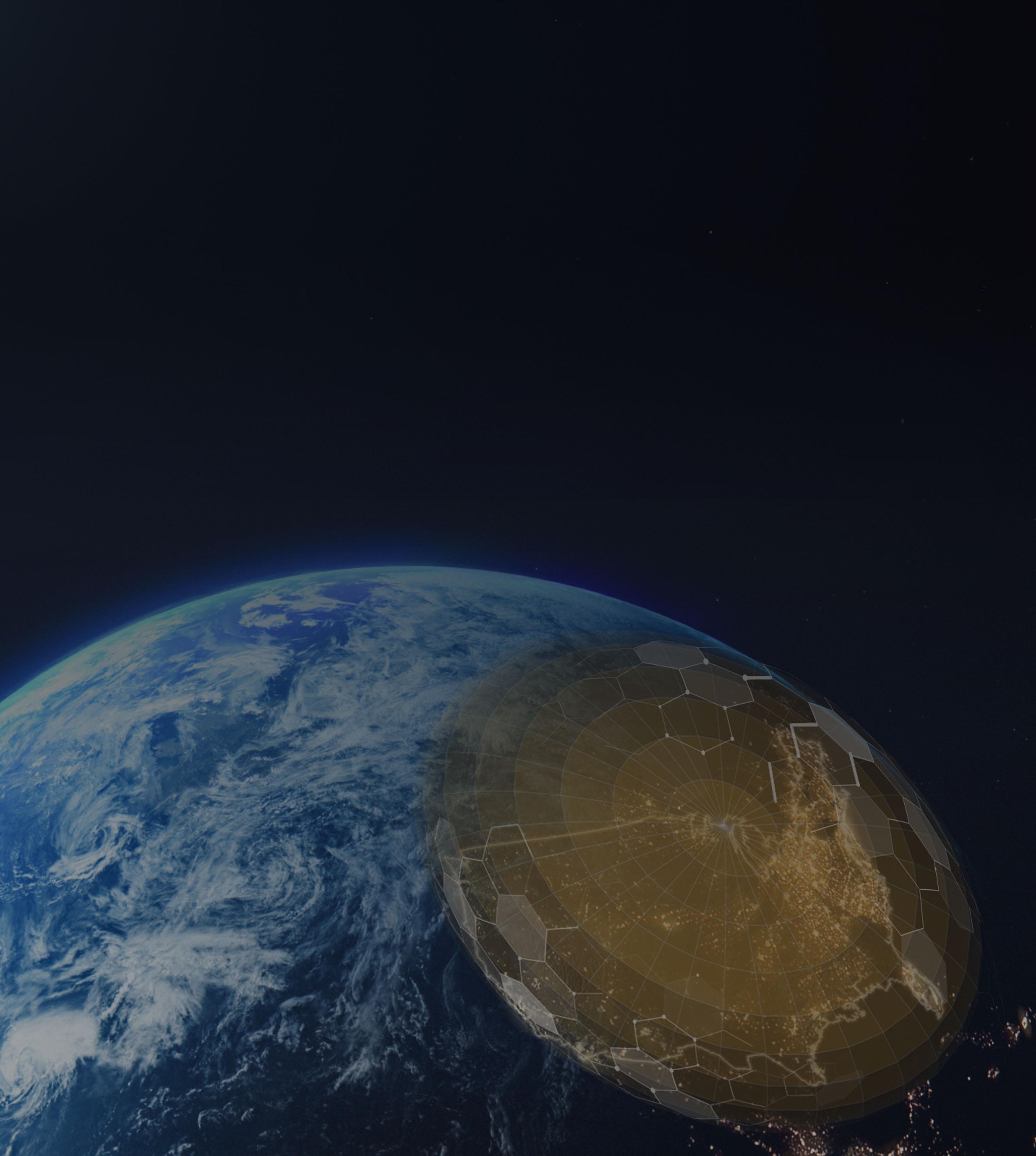 Artists' rendition of the Earth with a golden dome over the United States.