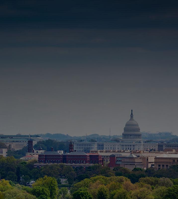 The Washington Monument stands tall in the distance against a clear blue sky.