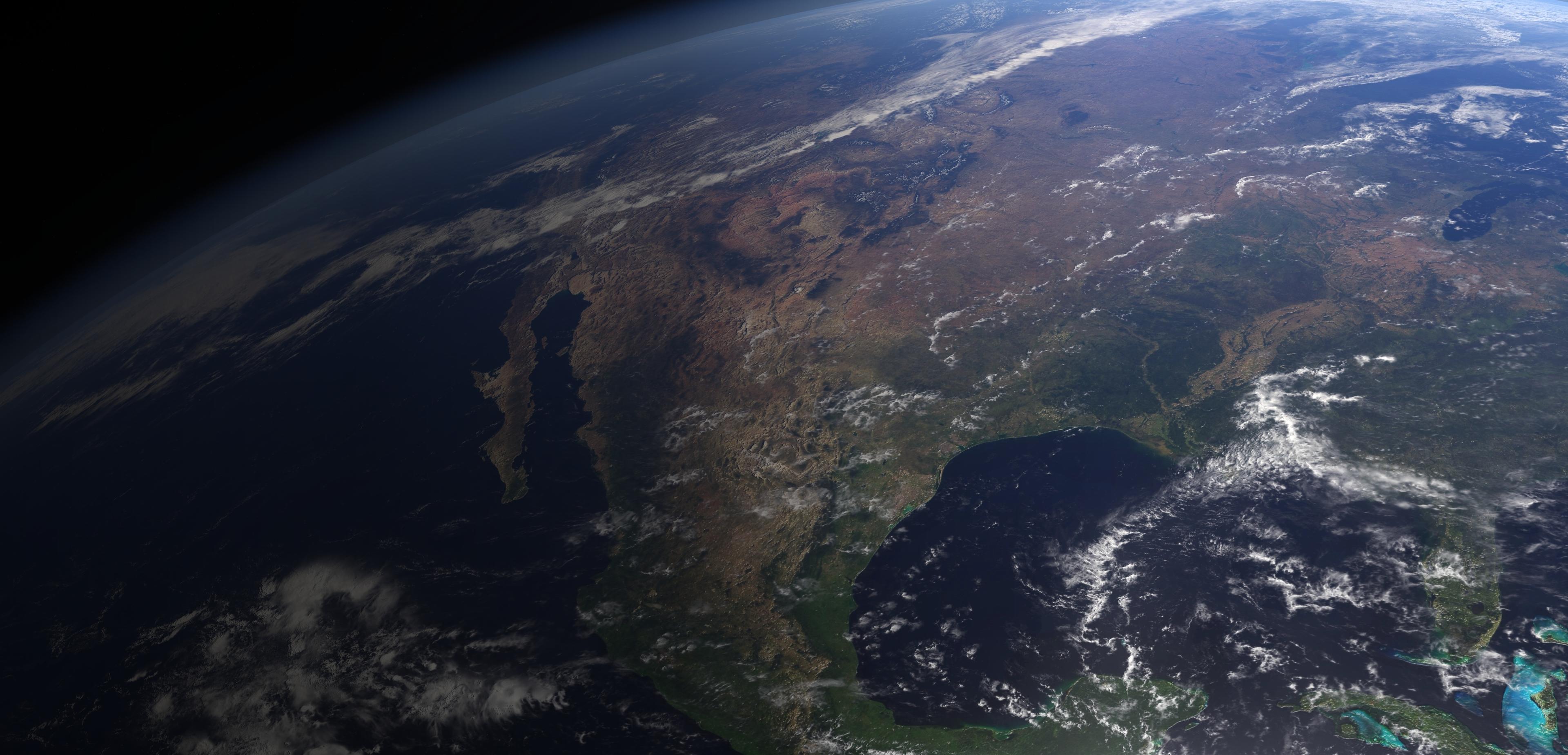 Earth viewed from space, showcasing the Americas and Canada against the backdrop of the dark cosmos.