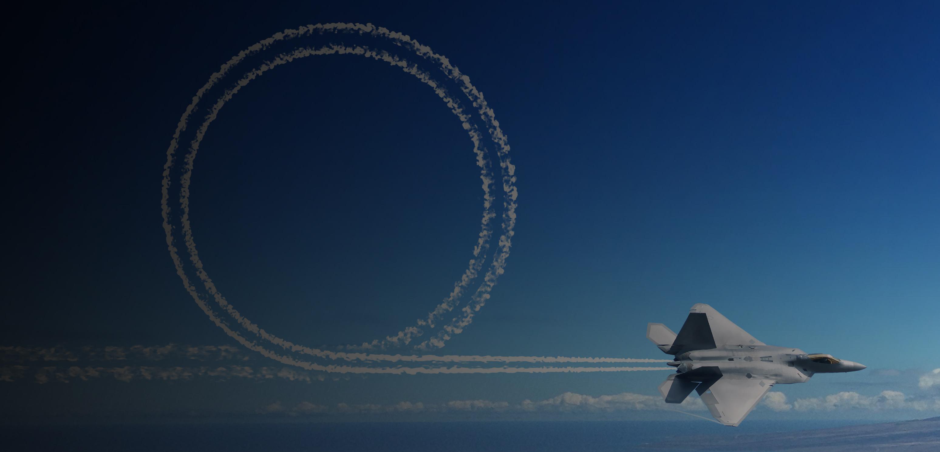 A fighter jet speeding through the air.