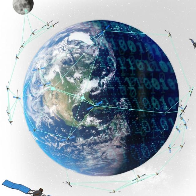 An illustration depicting Earth surrounded by satellites, showcasing the interconnectedness of space technology and our planet.