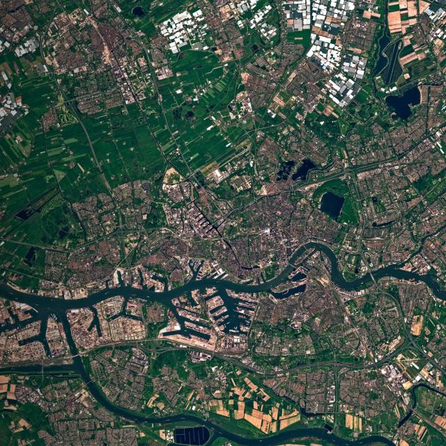 An overhead satellite image of a terrain