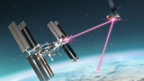 A artists rendering of a satellite orbiting the Earth.